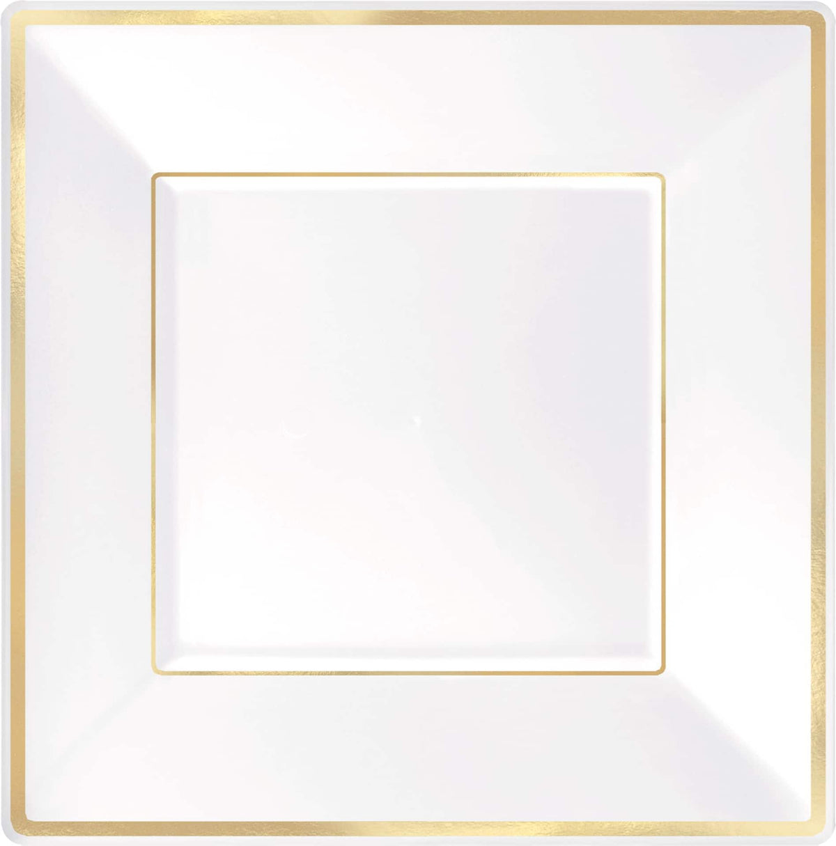 Square Plastic Dinner Plates, Gold Bordered Trimmed, 10 inch, 8-pk