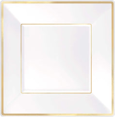 Square Plastic Dinner Plates, Gold Bordered Trimmed, 10 inch, 8-pk