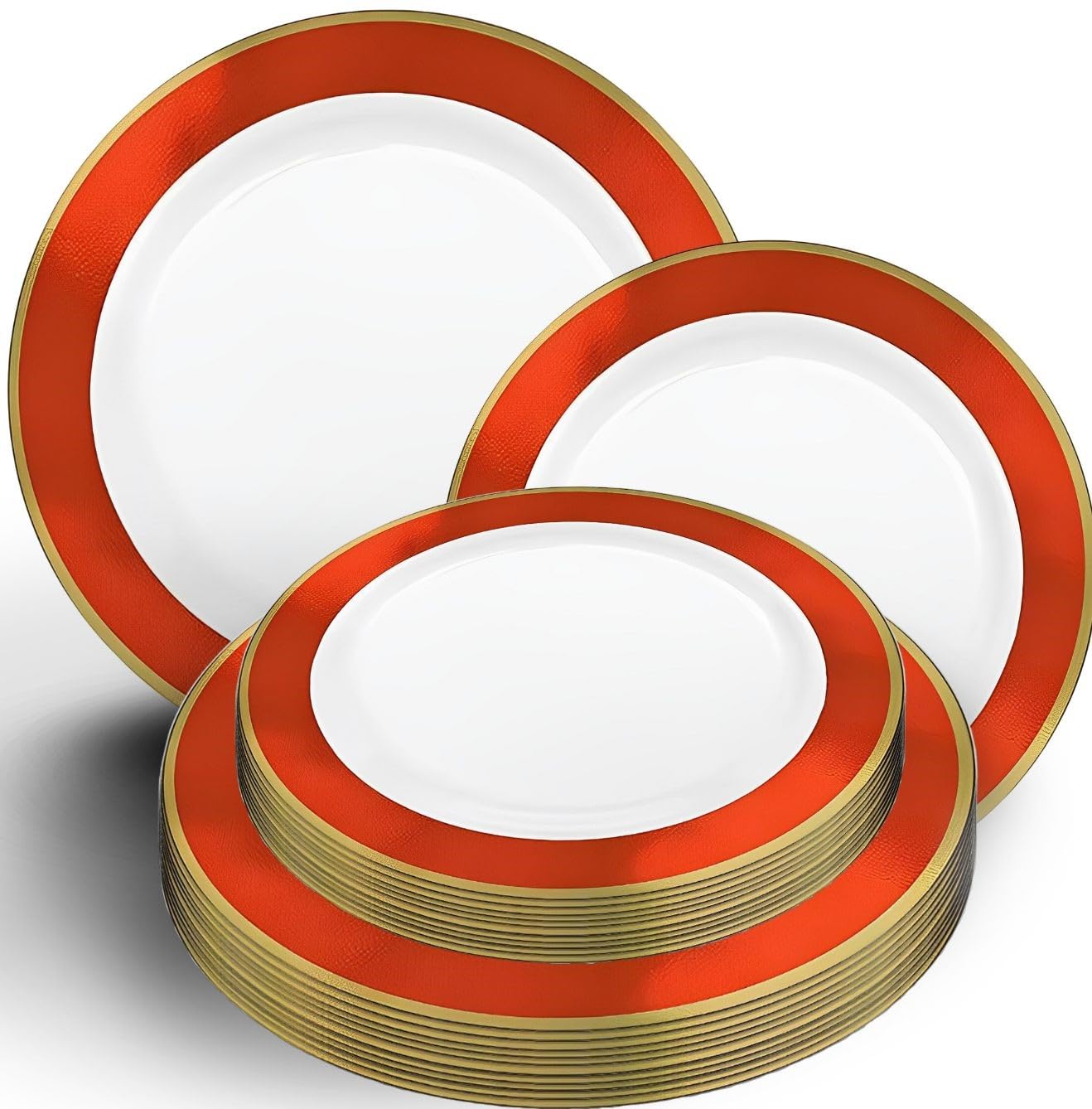 Red & Gold Bordered Premium Plastic Plates, 7.5 inch & 10.25 inch, 20-Pack