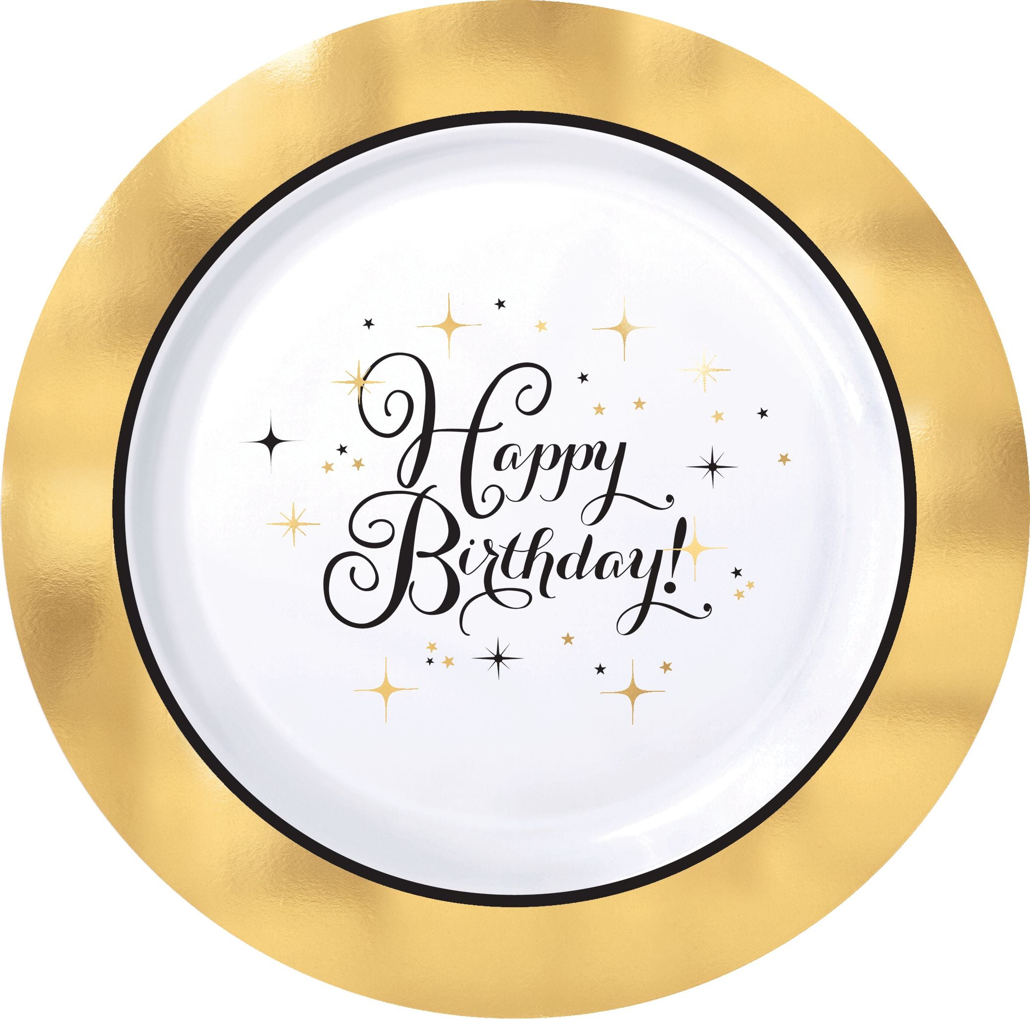 10.25-inch Metallic Gold Birthday Premium Plastic Dinner Plates, 10-pk