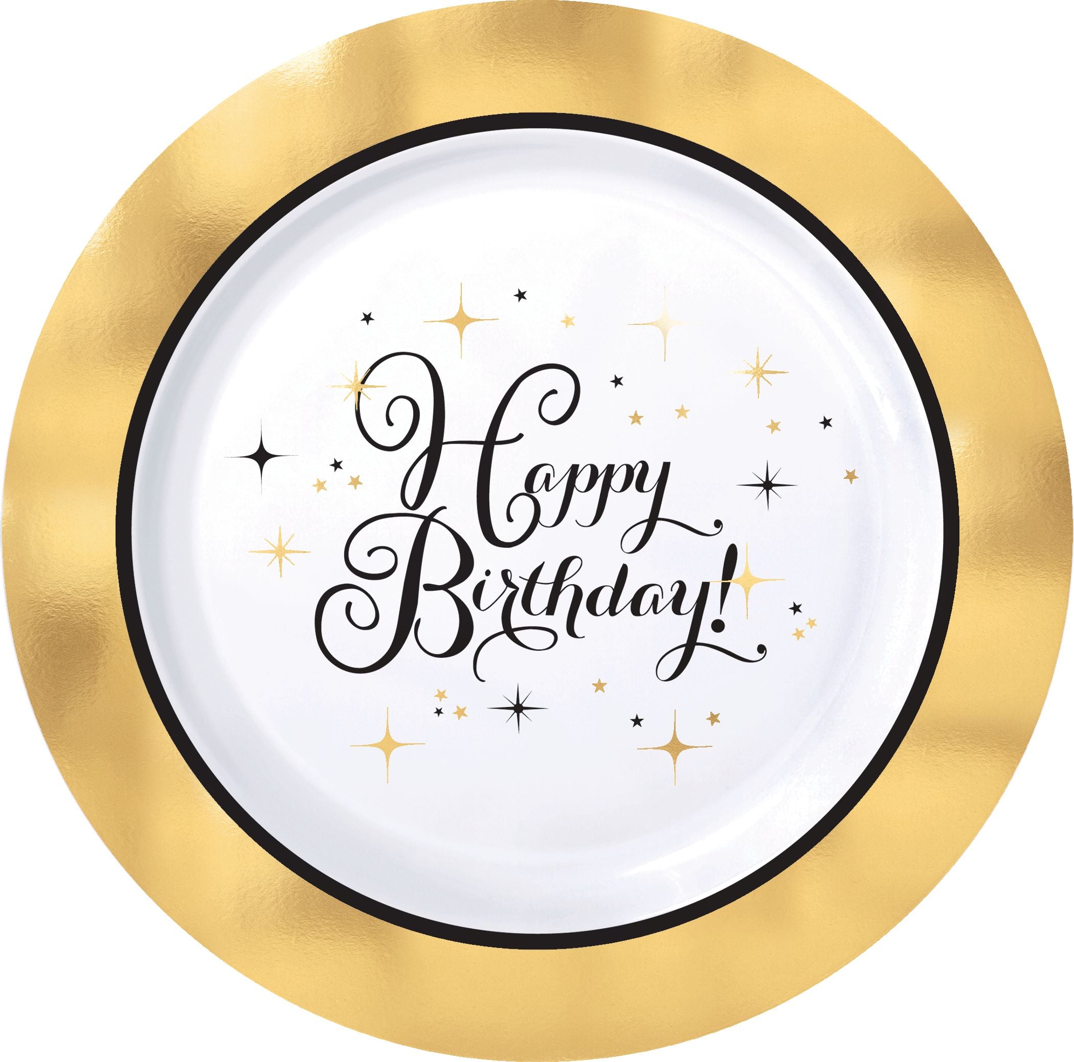 7.5-inch Metallic Gold Birthday Premium Plastic Dessert Plates, 10-pk