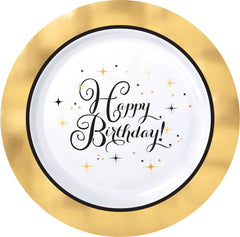 7.5-inch Metallic Gold Birthday Premium Plastic Dessert Plates, 10-pk