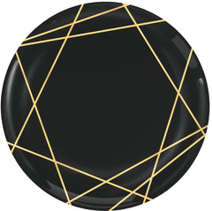 Round Plastic Reusable Dessert Plates, Black/Gold, 7-inch, 20-pk