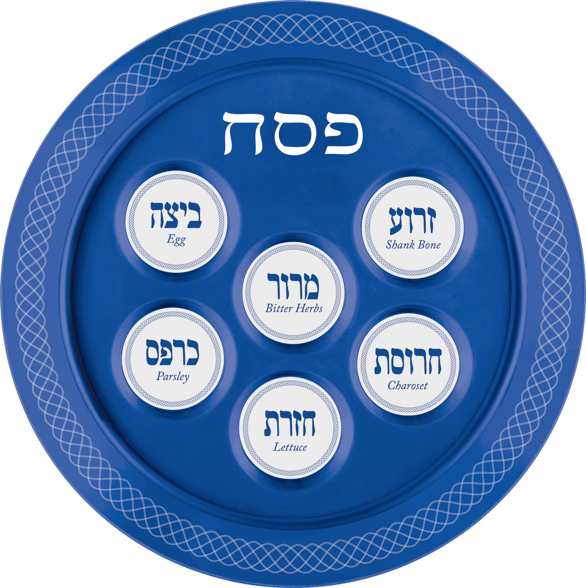 Seder Passover Melamine Plate, Blue/White