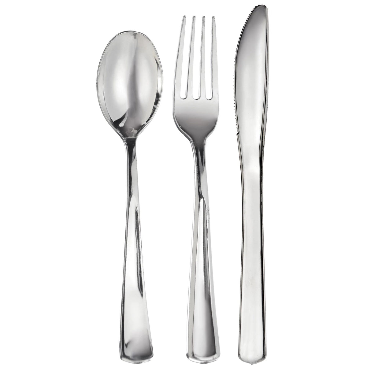 Premium Metallic Silver Plastic Cutlery Set | 40 Forks, 20 Spoons, 20 Knives