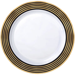 Gold/Black, Plastic Dinner Plates, 10-inch, 20-pk