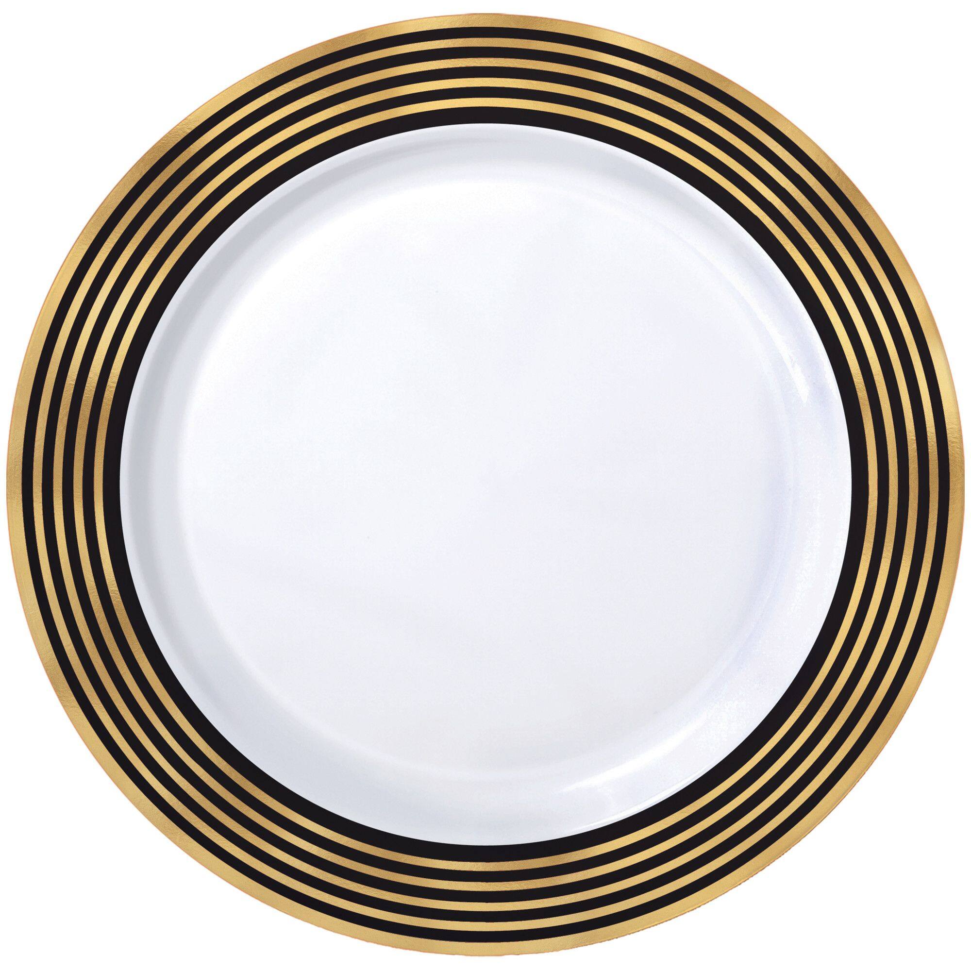 Gold/Black, Plastic Dinner Plates, 10-inch, 20-pk