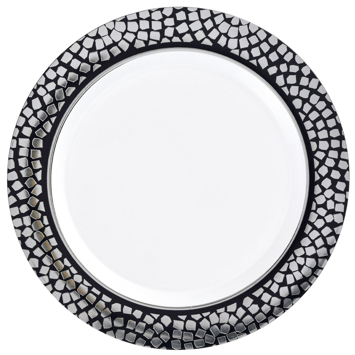 Mosaic Dessert Plastic Plates, Silver/Black, 7.5 inch, 20-pk