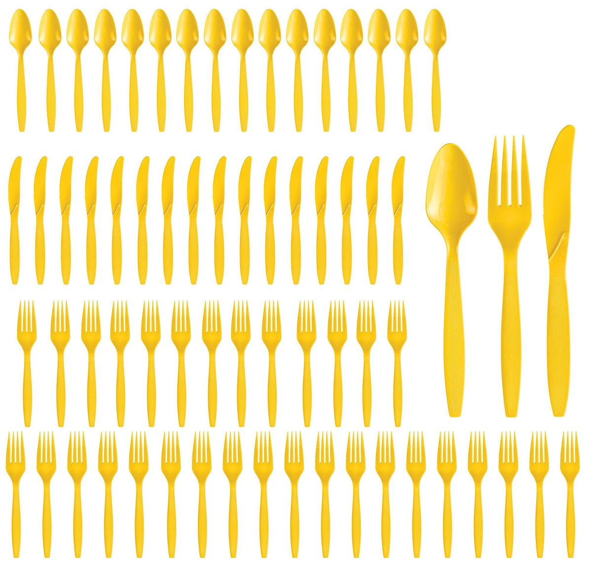 Sunshine Yellow Plastic Cutlery Set - 64 Pieces