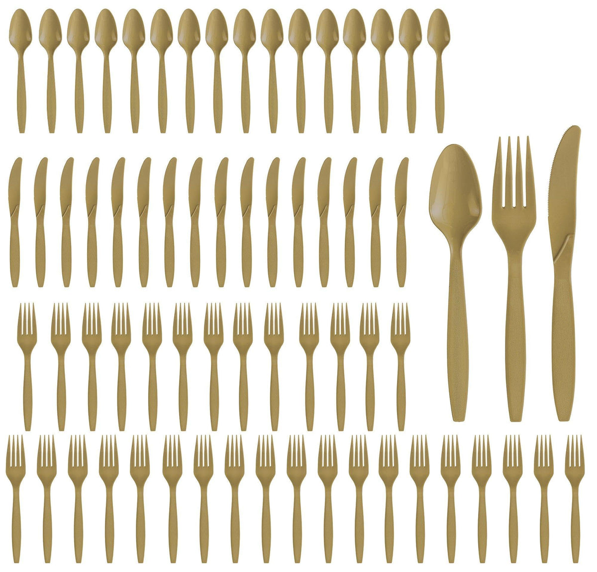 Gold Plastic Cutlery Set - 64 Piece Assortment
