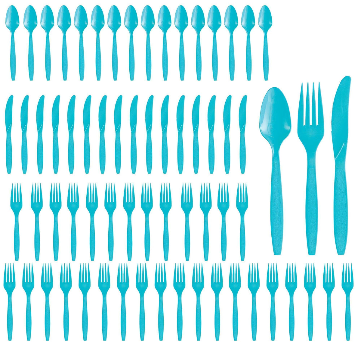 Caribbean Blue Plastic Cutlery Assortment - 64 Count