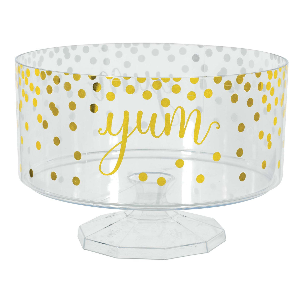 Yum Round Plastic Trifle Container, Clear/Gold Polka Dots, 76-oz