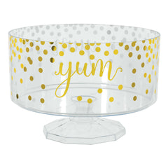 Yum Round Plastic Trifle Container, Clear/Gold Polka Dots, 76-oz