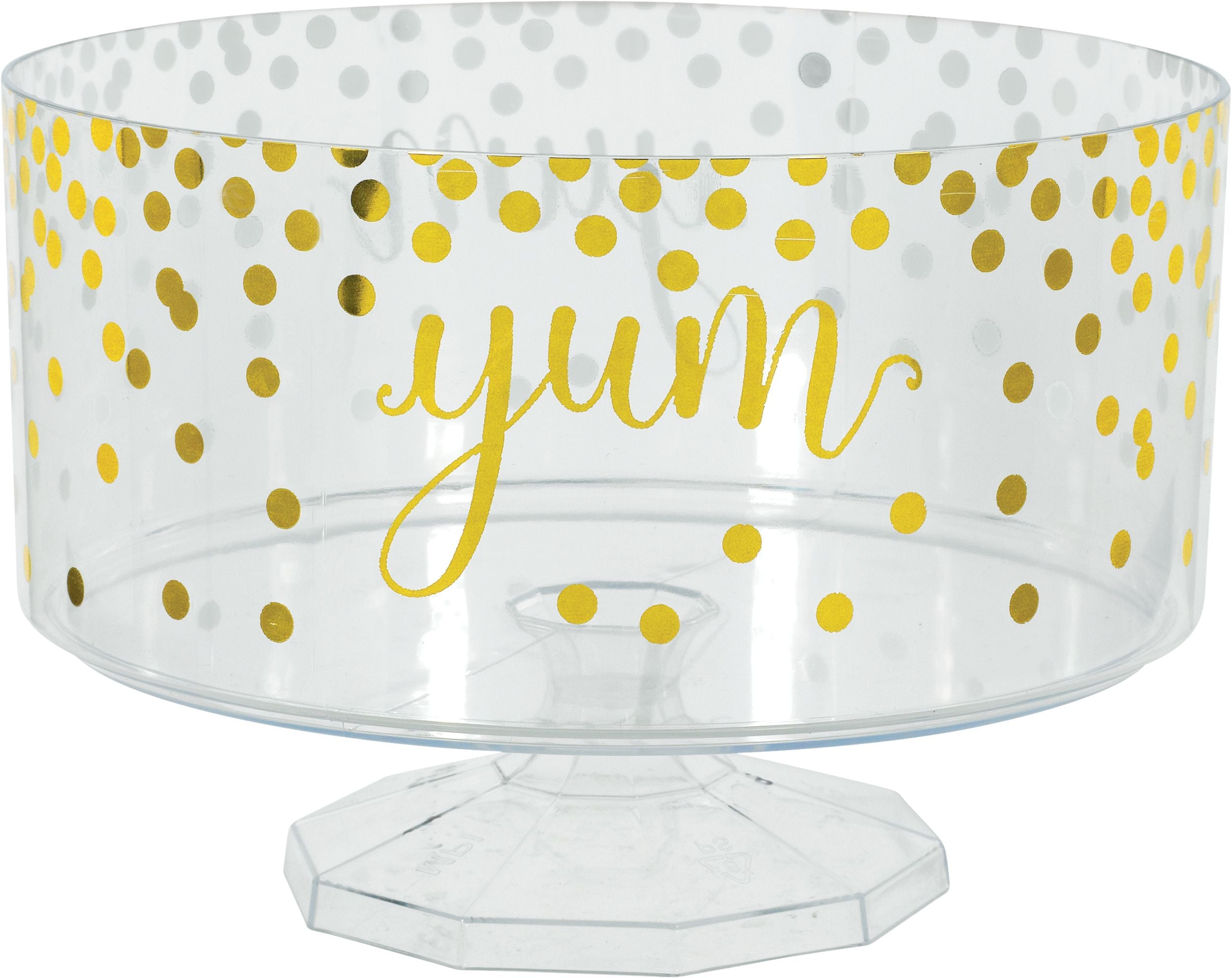 Yum Round Plastic Trifle Container, Clear/Gold Polka Dots, 76-oz