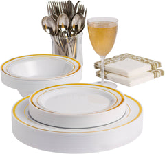 Round Bordered Plastic Reusable Dessert Plates, 6 inch, 8-pk