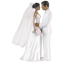 Brunette Bride & Groom Wedding Cake Topper, White, 4.5 inch