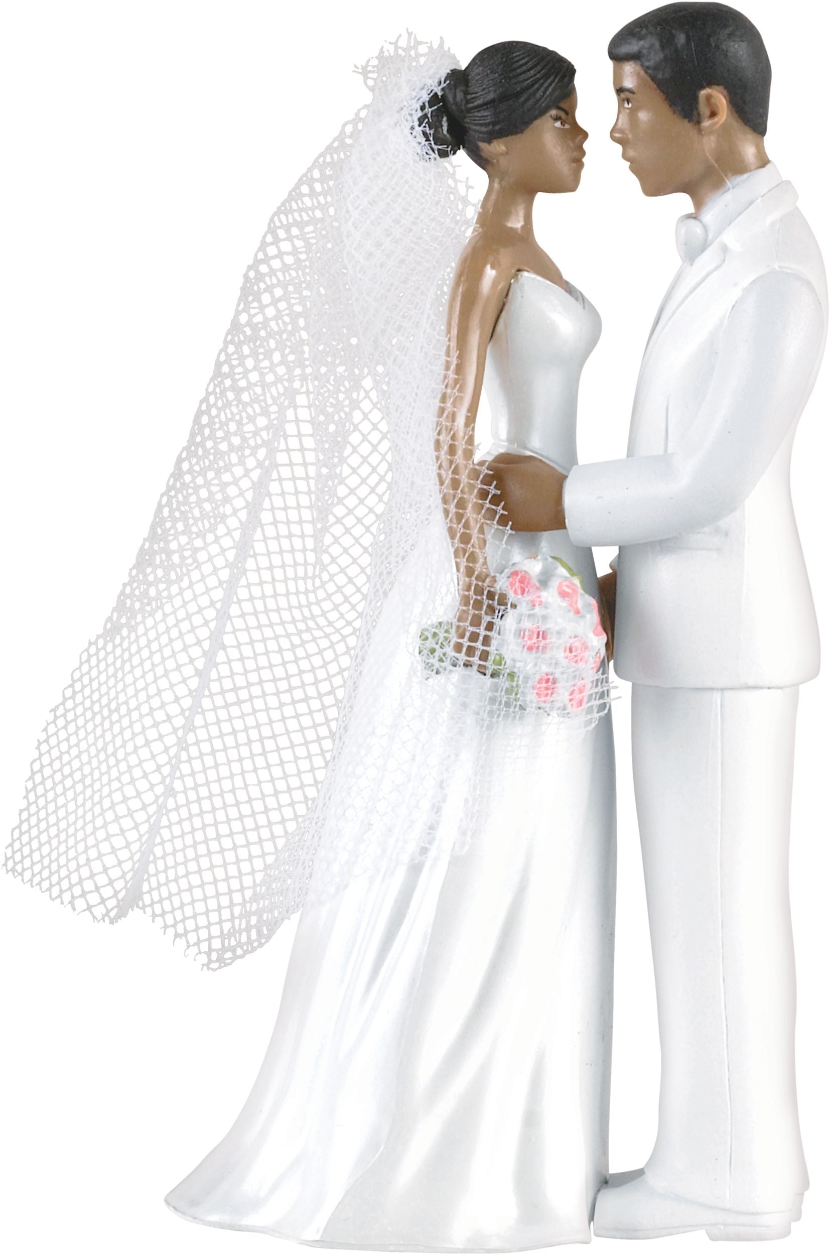 Brunette Bride & Groom Wedding Cake Topper, White, 4.5 inch
