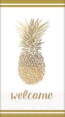 Pineapple Guest Towel Napkins, White/Gold, 8-inch, 20-pk