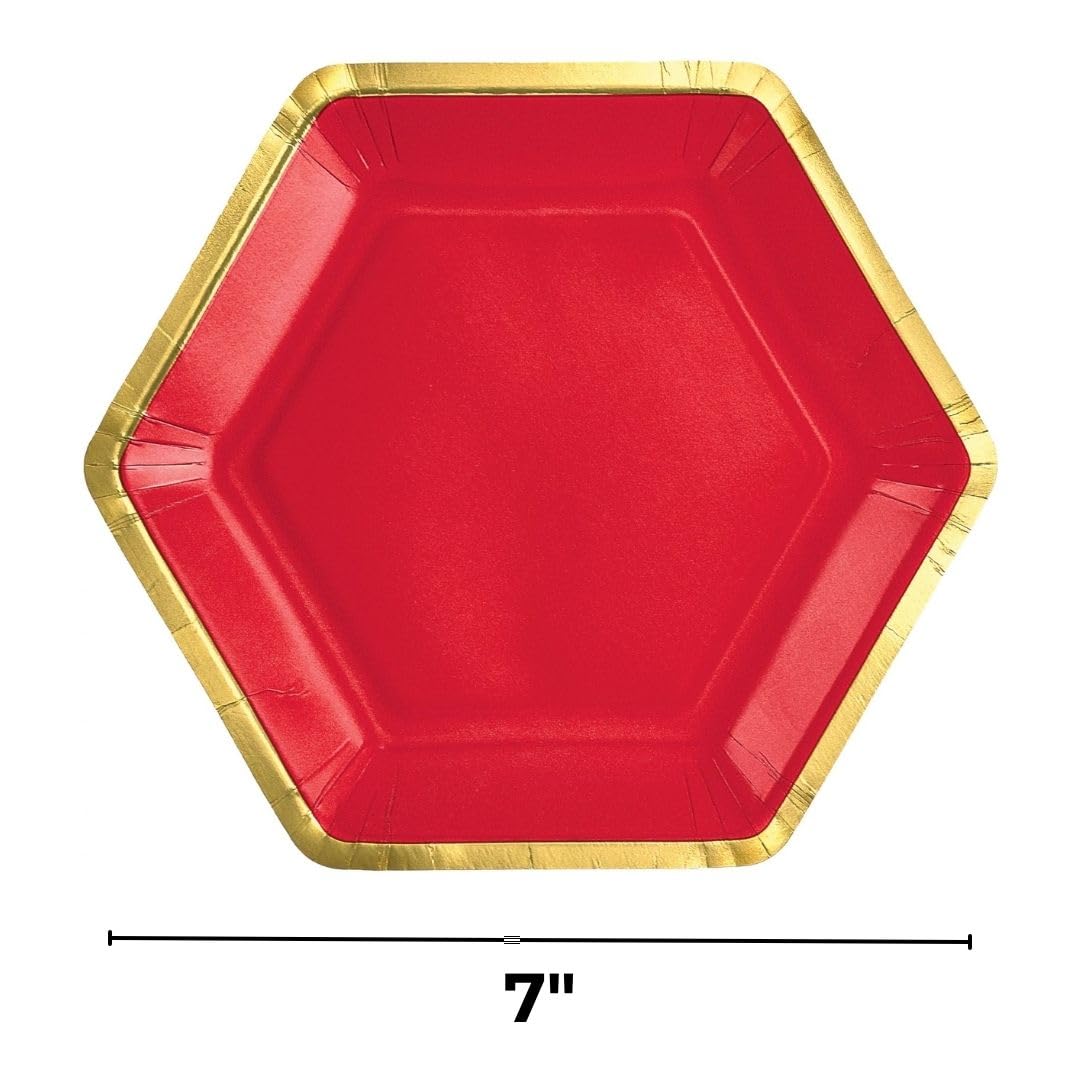 Red Hexagonal 7-inch Metallic Paper Plates, 8-pk