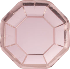 Metallic Rose Gold Hexagon Paper Dessert Plates, 7 inch, 8-pk