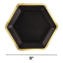 Black Hexagonal Metallic 9-inch Dinner Paper Plates, 8-pk