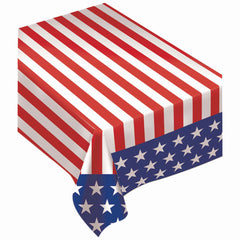 Patriotic Stars & Stripes Vinyl Table Cover, 52 x 90 inch