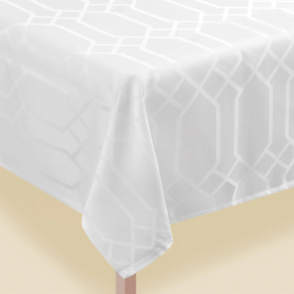 Elegant White Geometric Table Cover - 60 x 84
