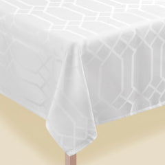 Elegant White Geometric Table Cover - 60 x 84