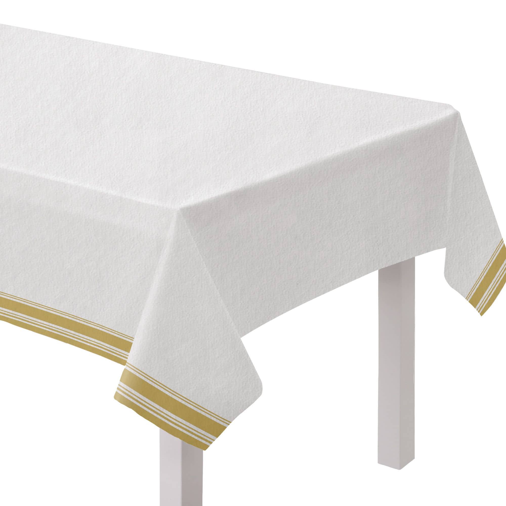 Rectangle Paper Disposable Table Cover, White/Gold, Airlaid, 54x102-in