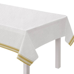 Rectangle Paper Disposable Table Cover, White/Gold, Airlaid, 54x102-in