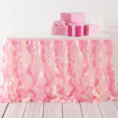 Pink Fabric Ruffle Table Skirt, Rectangle, 12 x 16.5 inch, Reusable