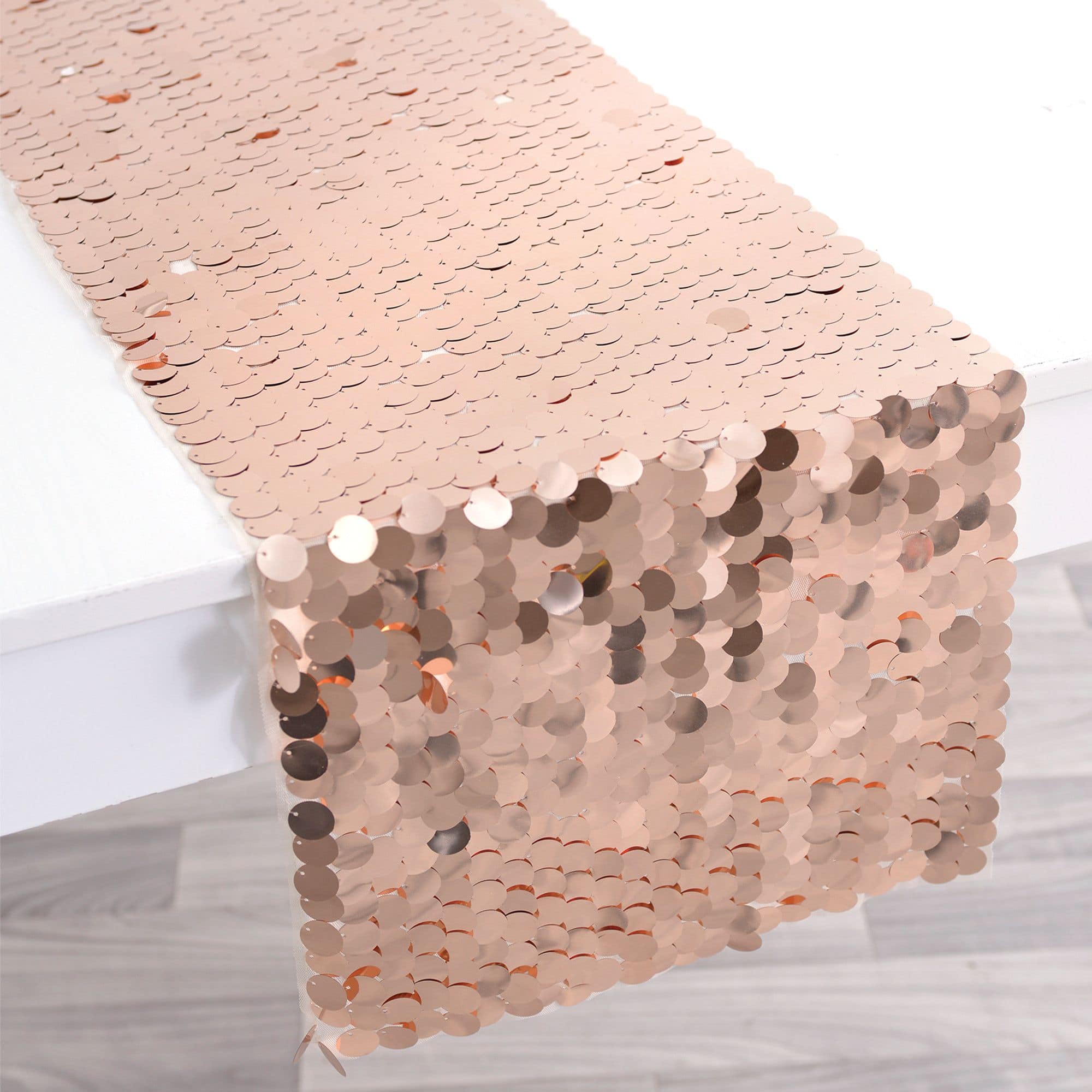 Blush Rose Gold Sequin Table Runner, 13-inch x 6-ft