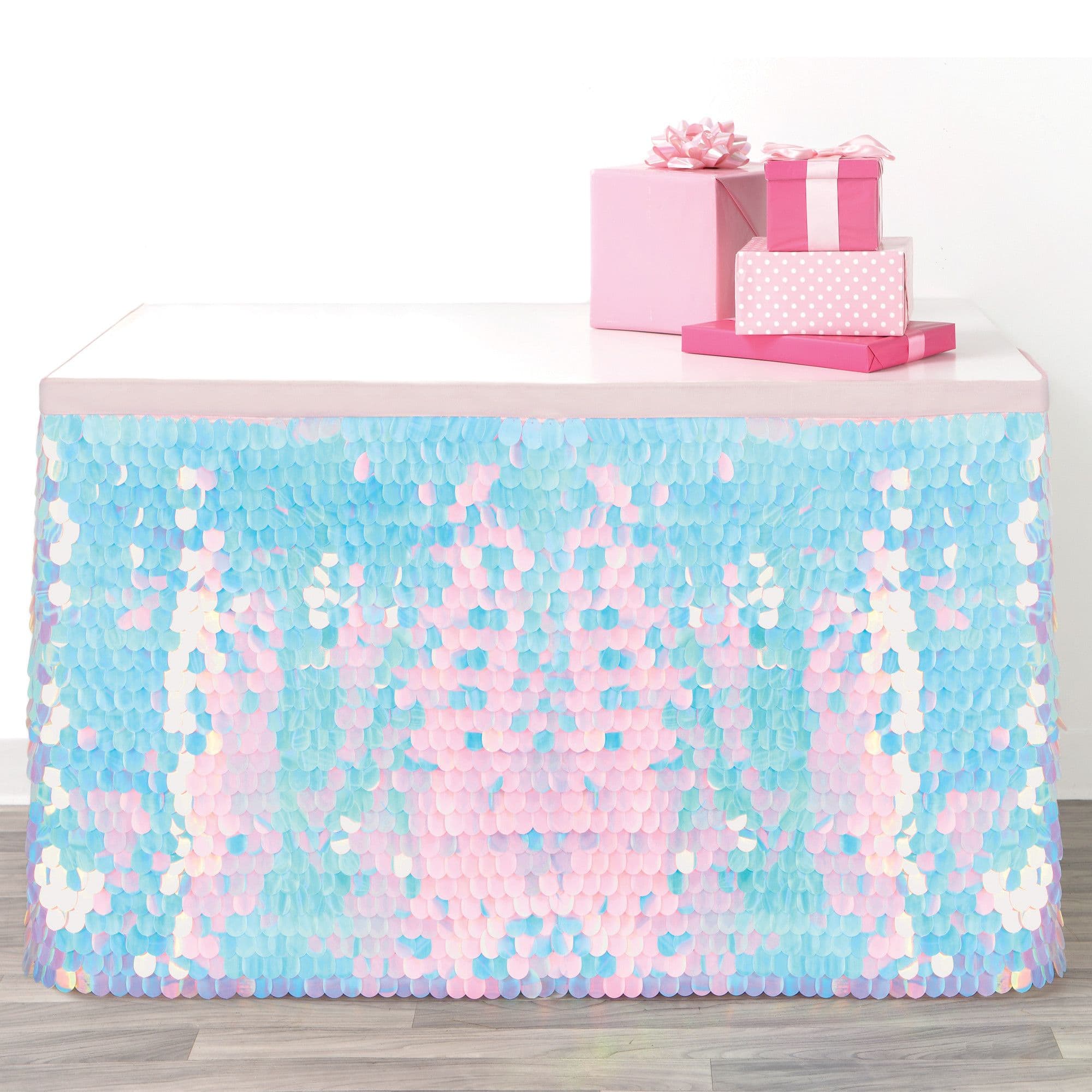 Luminous Sequin Table Skirt, Pink/Blue, 6-foot
