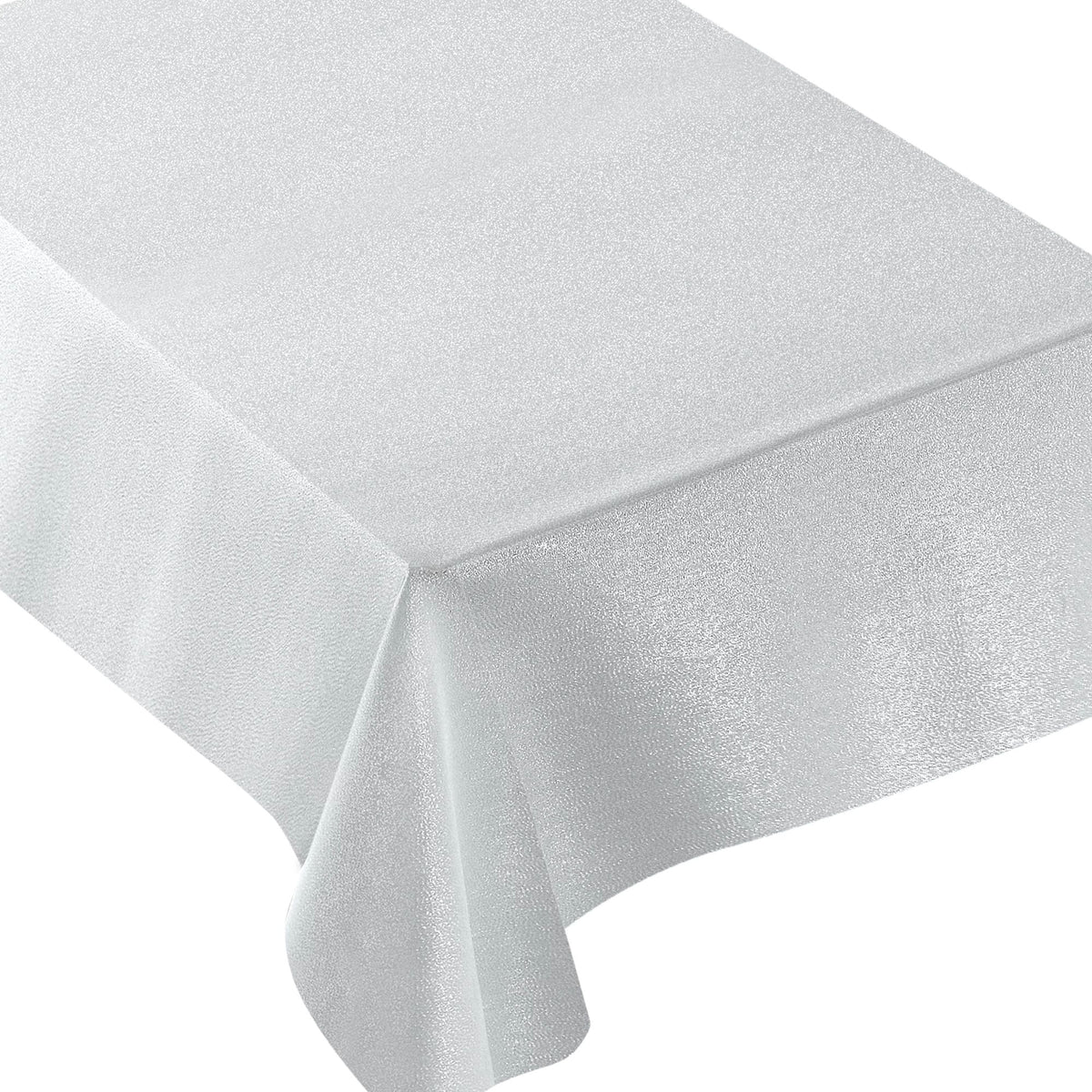 White and Silver Fabric Table Cover, 60 x 84 inch, Reusable