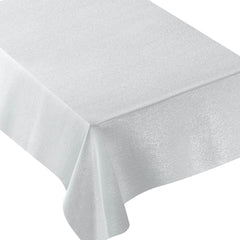 White and Silver Fabric Table Cover, 60 x 84 inch, Reusable