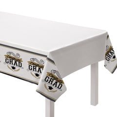 Congrats Grad Plastic Table Cover, Black/Gold, 54x84 inch
