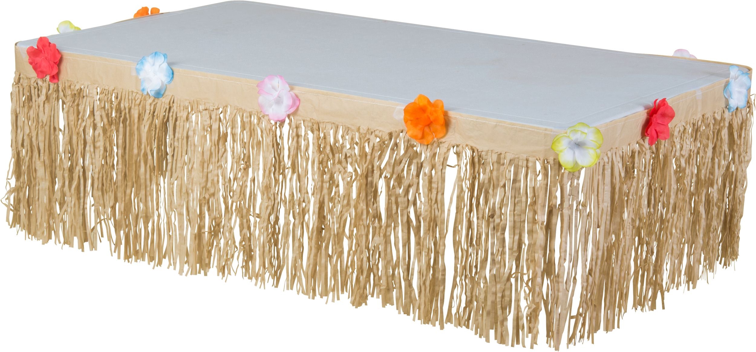 Tan Fringe Grass Table Skirt, Floral, 9x15-inch