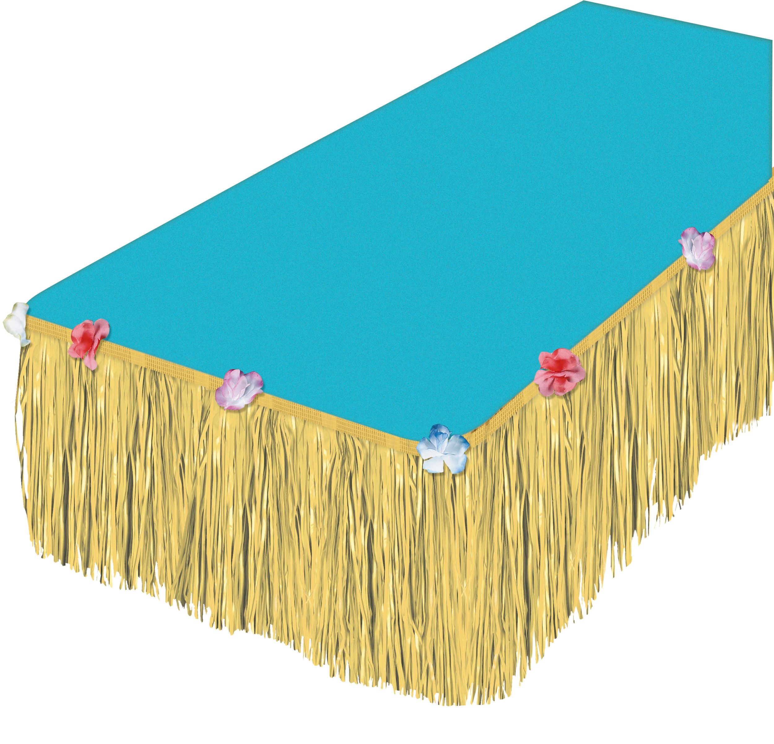 Tan Fringe Grass Table Skirt, Floral, 9x15-inch