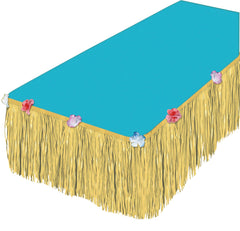 Tan Fringe Grass Table Skirt, Floral, 9x15-inch