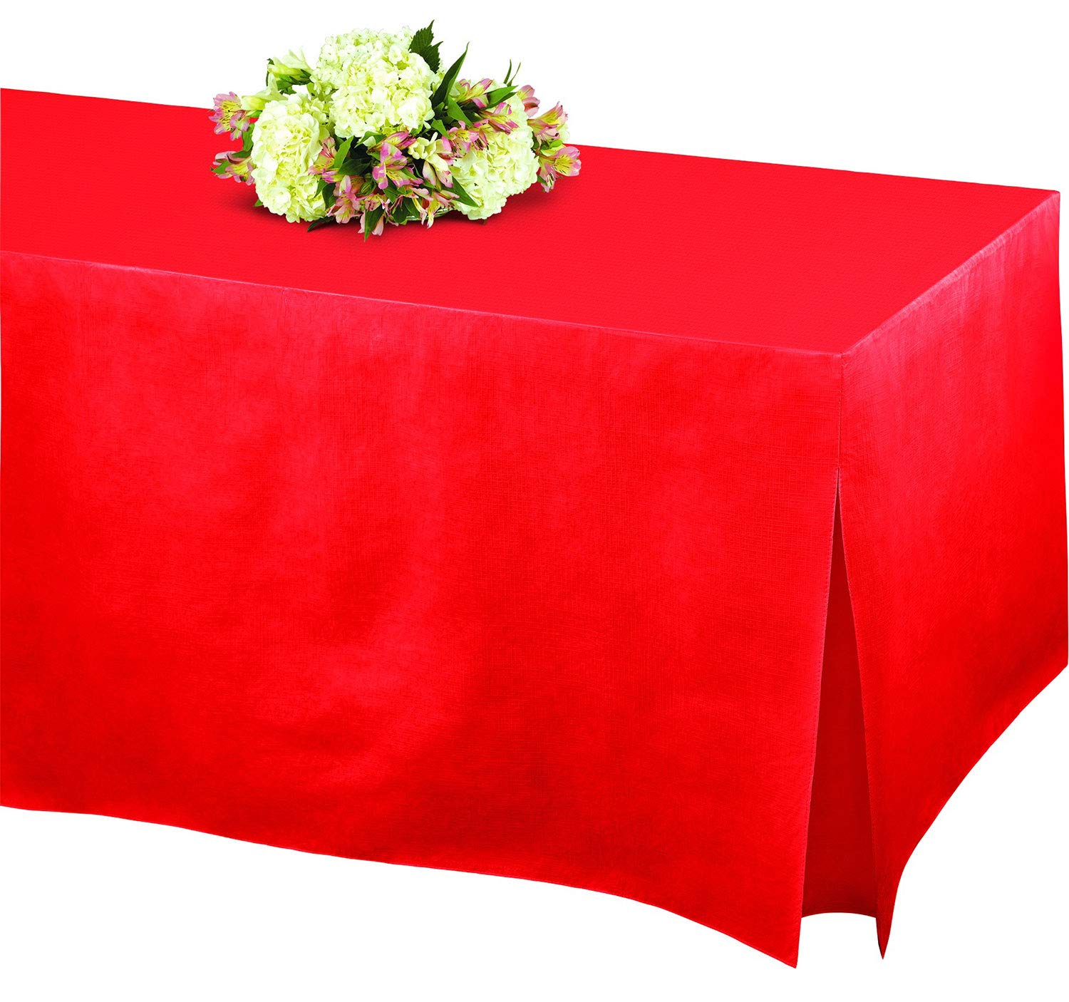 Apple Red Flannel-Backed Vinyl Fitted Table Cover, 72-inch