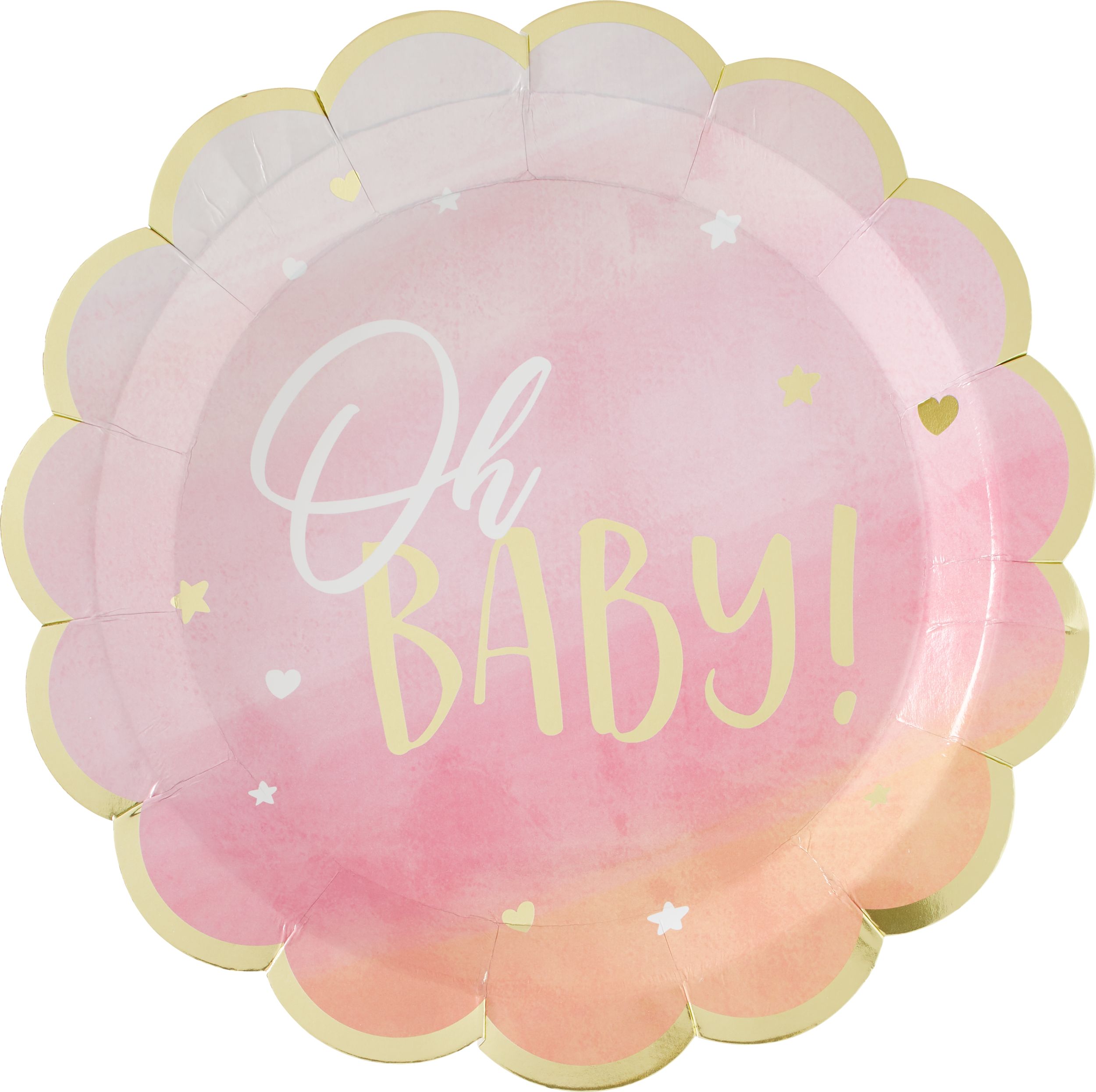 Oh Baby! Scalloped Paper Dinner Plates, Pink/Gold, 10.5-inch, 8-pk