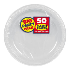 Silver 7-inch Round Plastic Appetizer/Dessert Plates - 50 Count