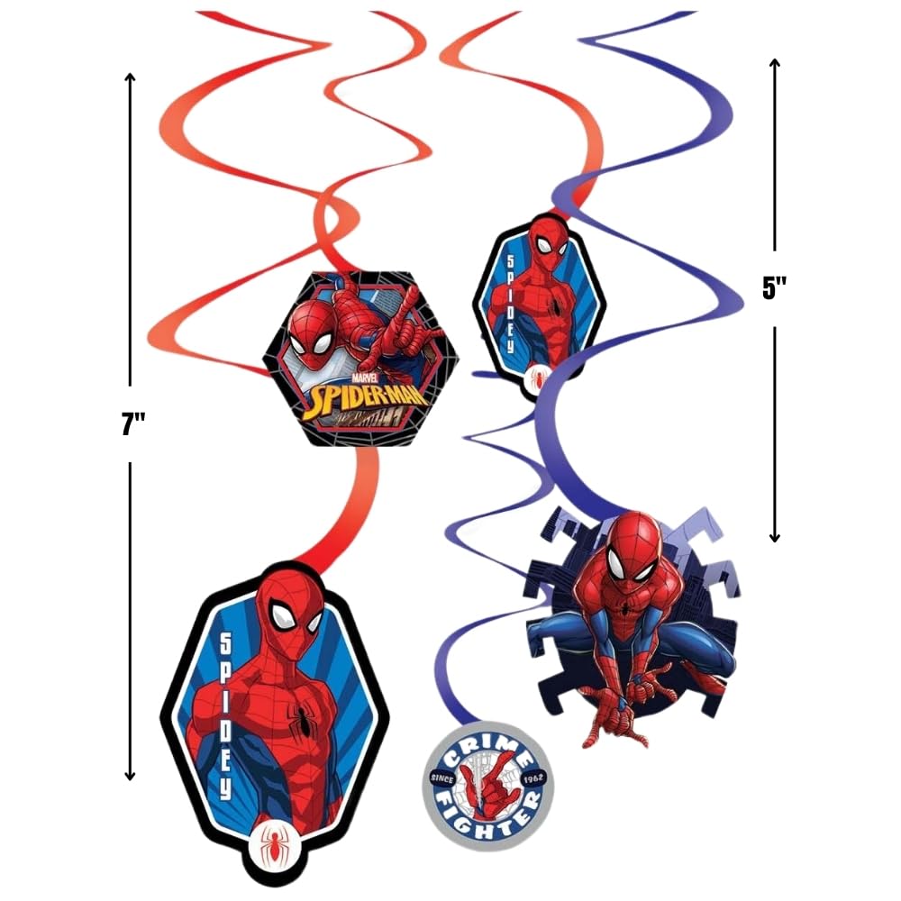 Spider-Man Swirl Decorations, Red/Blue, 10-inch, 12-pk