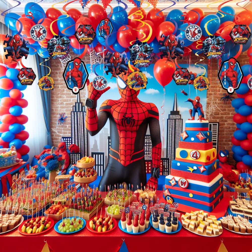 Spider-Man Swirl Decorations, Red/Blue, 10-inch, 12-pk