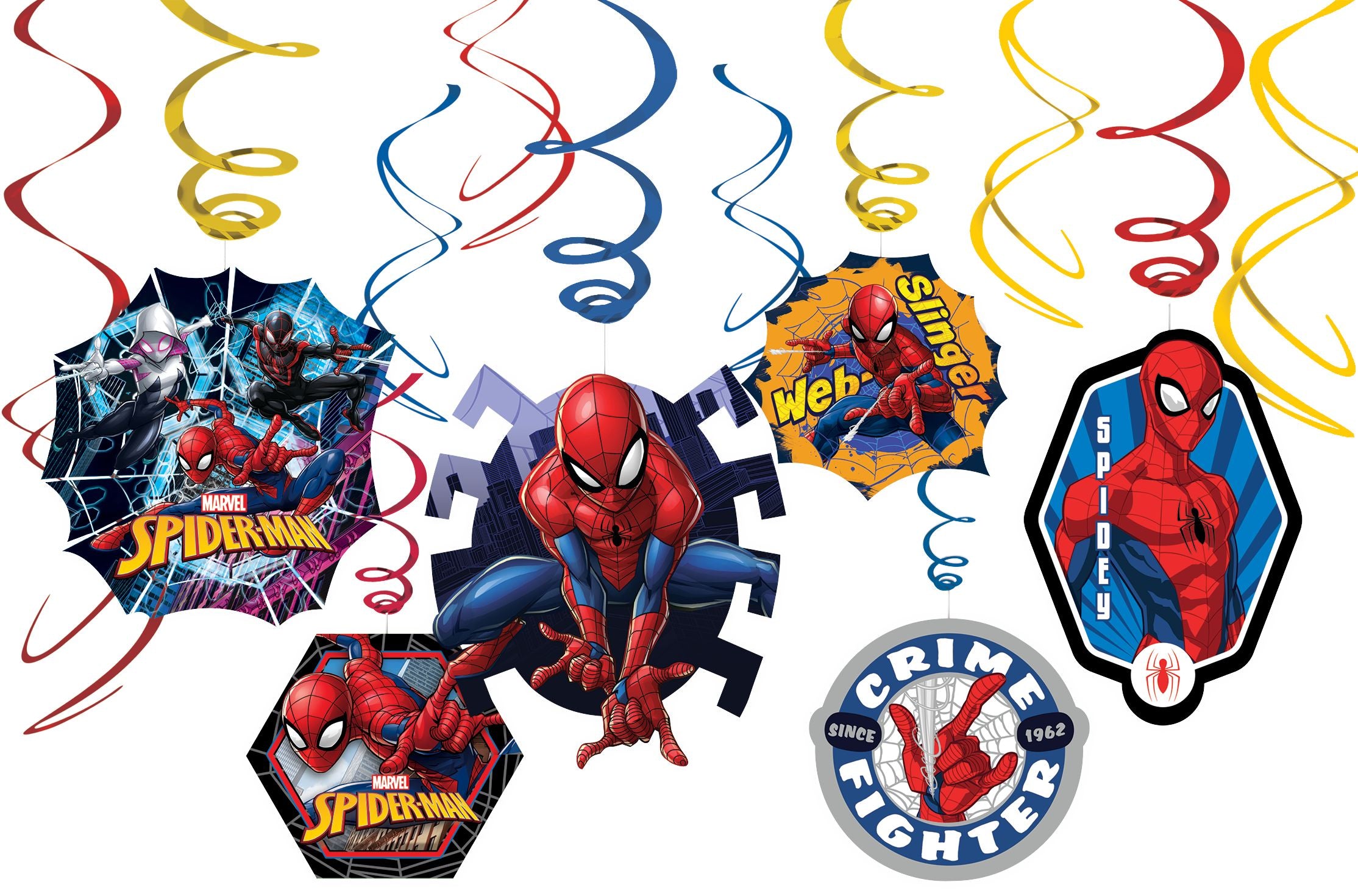 Spider-Man Swirl Decorations, Red/Blue, 10-inch, 12-pk