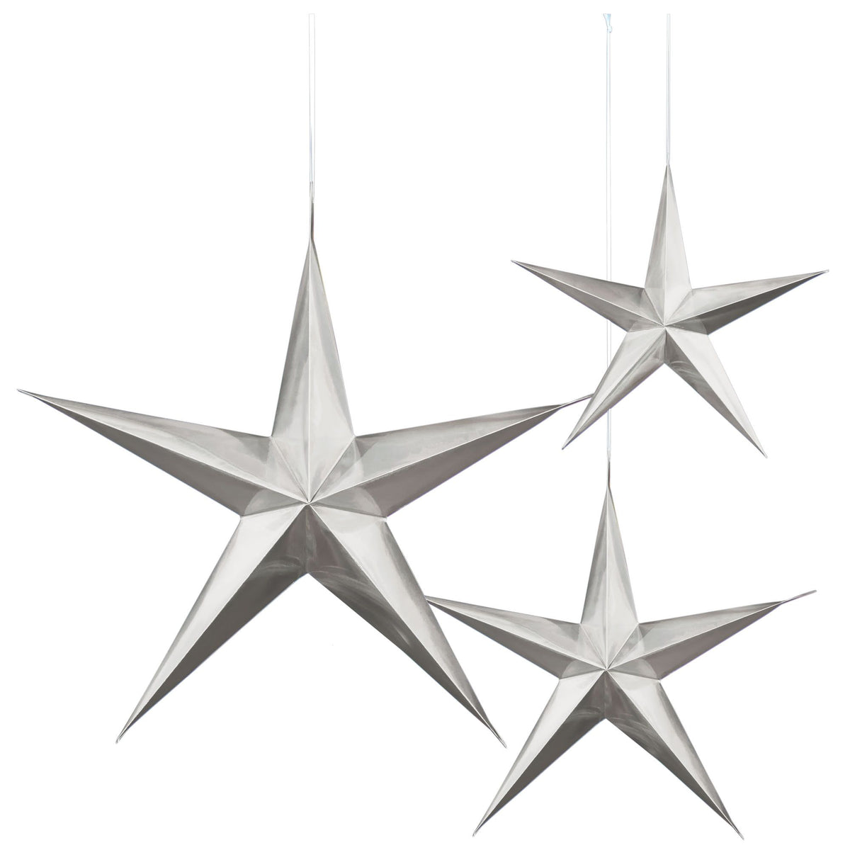 Silver 3D Hanging Star Decorations, 3-pcs