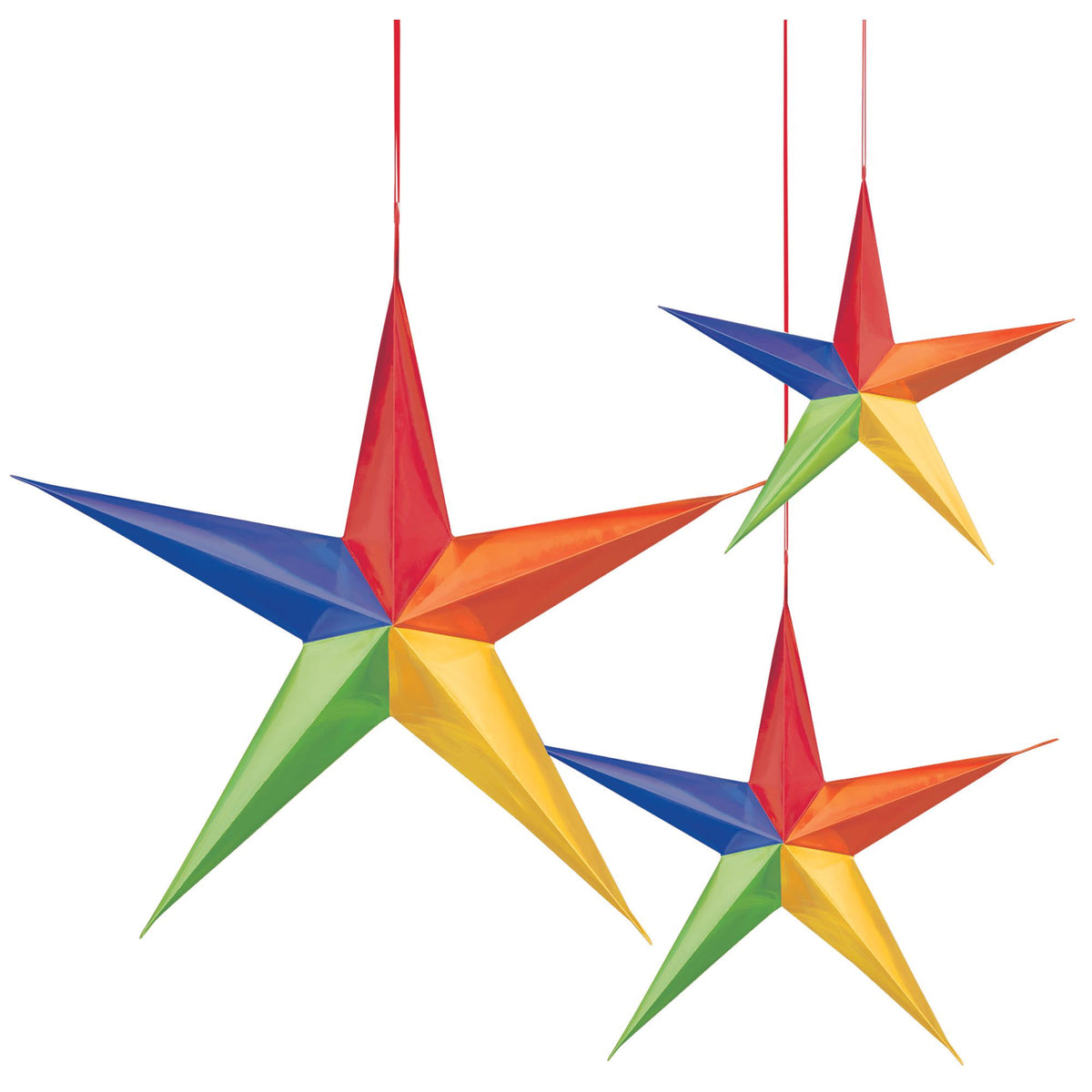 3D Rainbow Star Hanging Decorations, 3-pcs