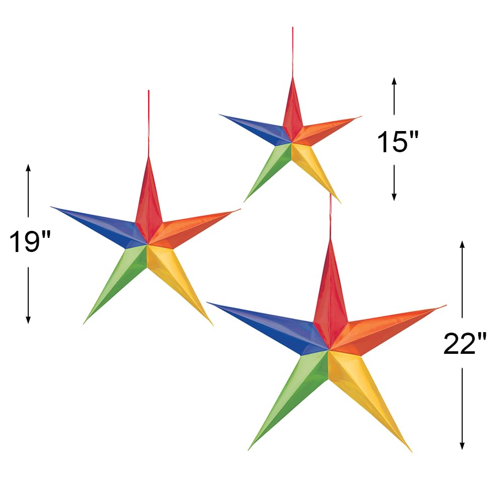 3D Rainbow Star Hanging Decorations, 3-pcs