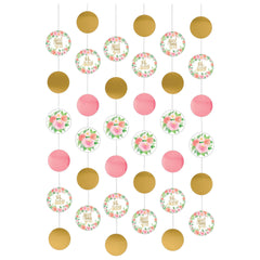 Floral Baby String Hanging Decorations, Pink/Gold, 7-foot, 6-pk