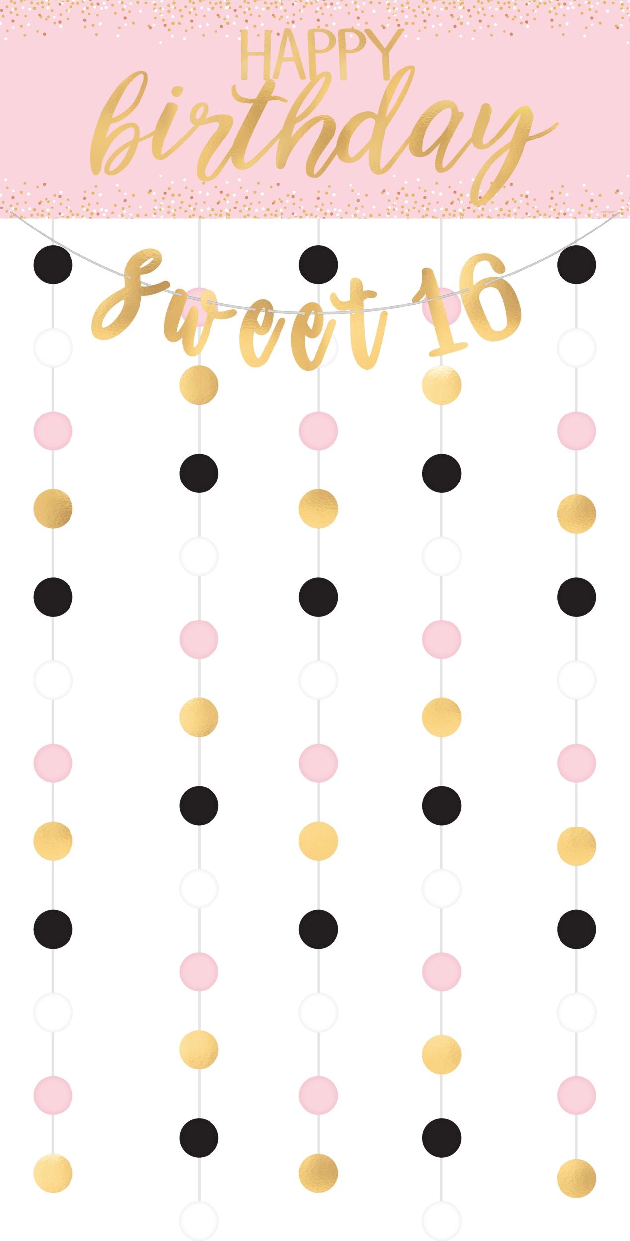 Happy Birthday Scene Setter with Props, Gold/Pink, 77-inch, 14-pk
